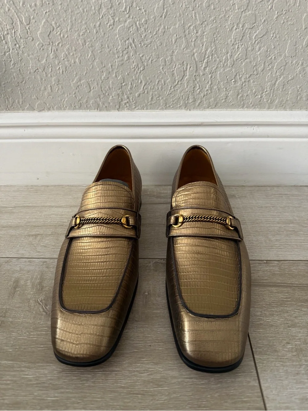 Tom Ford Metallic gold croc Leather Bit Loafers men 11.5